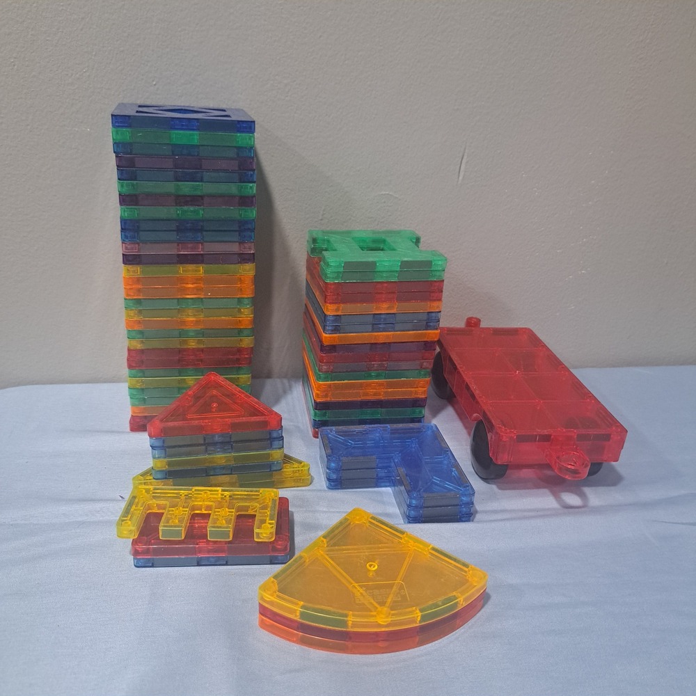 PicassoTiles Magnetic Building Tiles 64 CT Set Car Base STEM Toy Educational